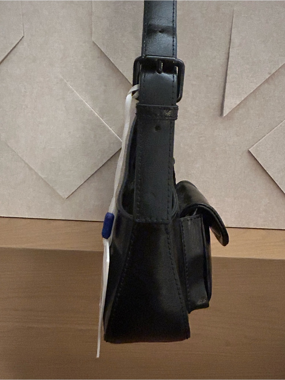 Off-White The Jitney Black Leather Shoulder Bag with White Text - Picture 11 of 16
